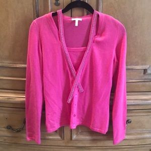 Escada hot pink cardigan with matching tank